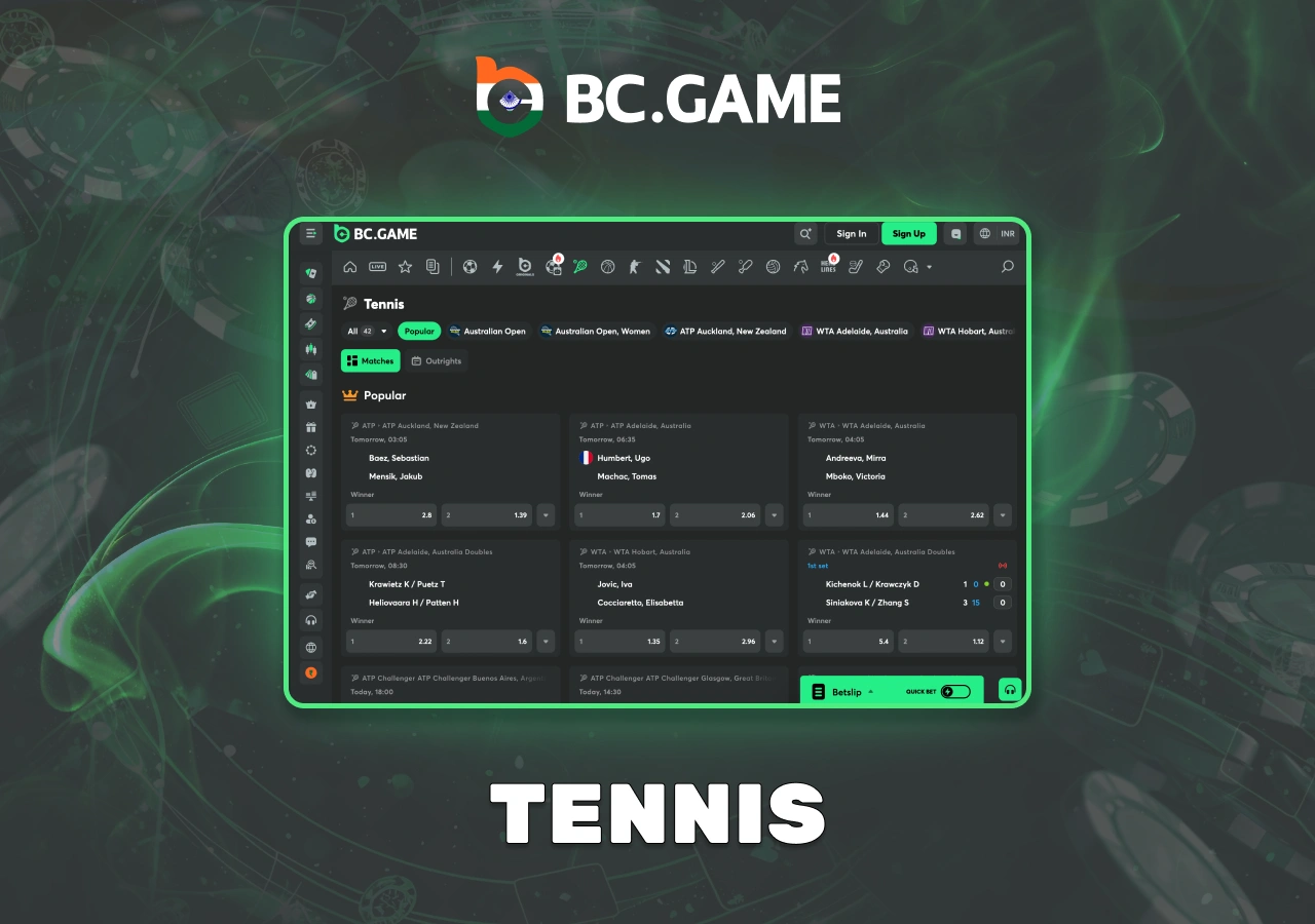 List of available tennis matches for tennis betting enthusiasts
