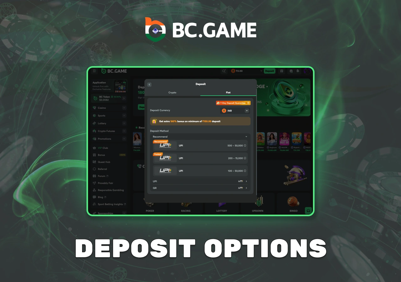 Popular methods of account replenishment in BC Game