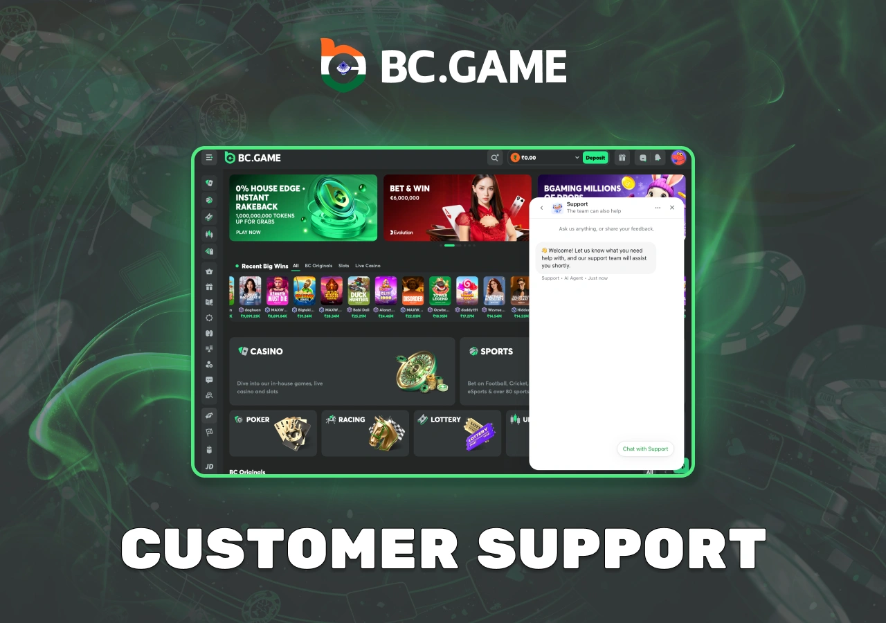 24/7 support for all BC Game India users