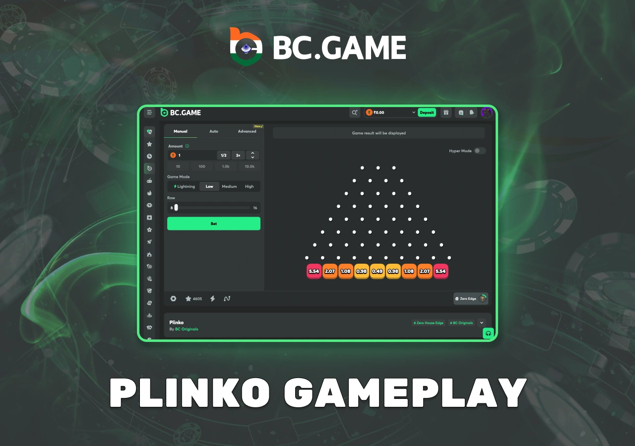 Gameplay of the popular game Plinko